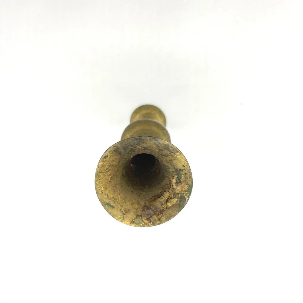 Vintage Brass Etched Bud Vase‎ Elegant Trumpet Neck Pedestal Base